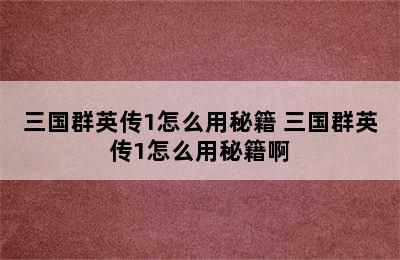 三国群英传1怎么用秘籍 三国群英传1怎么用秘籍啊